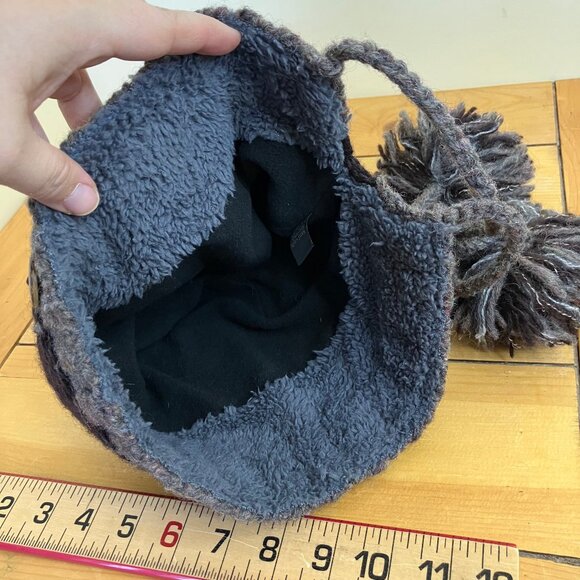 Kyber Brown Wool Knit Winter Hat Pom Pom Tassels Fleece Lined Adult Size - Picture 7 of 10